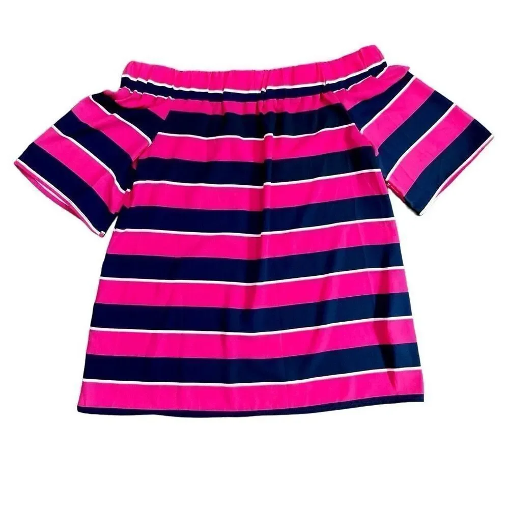 Vine & Love Color Block Stripe Off The Shoulder Blouse Medium